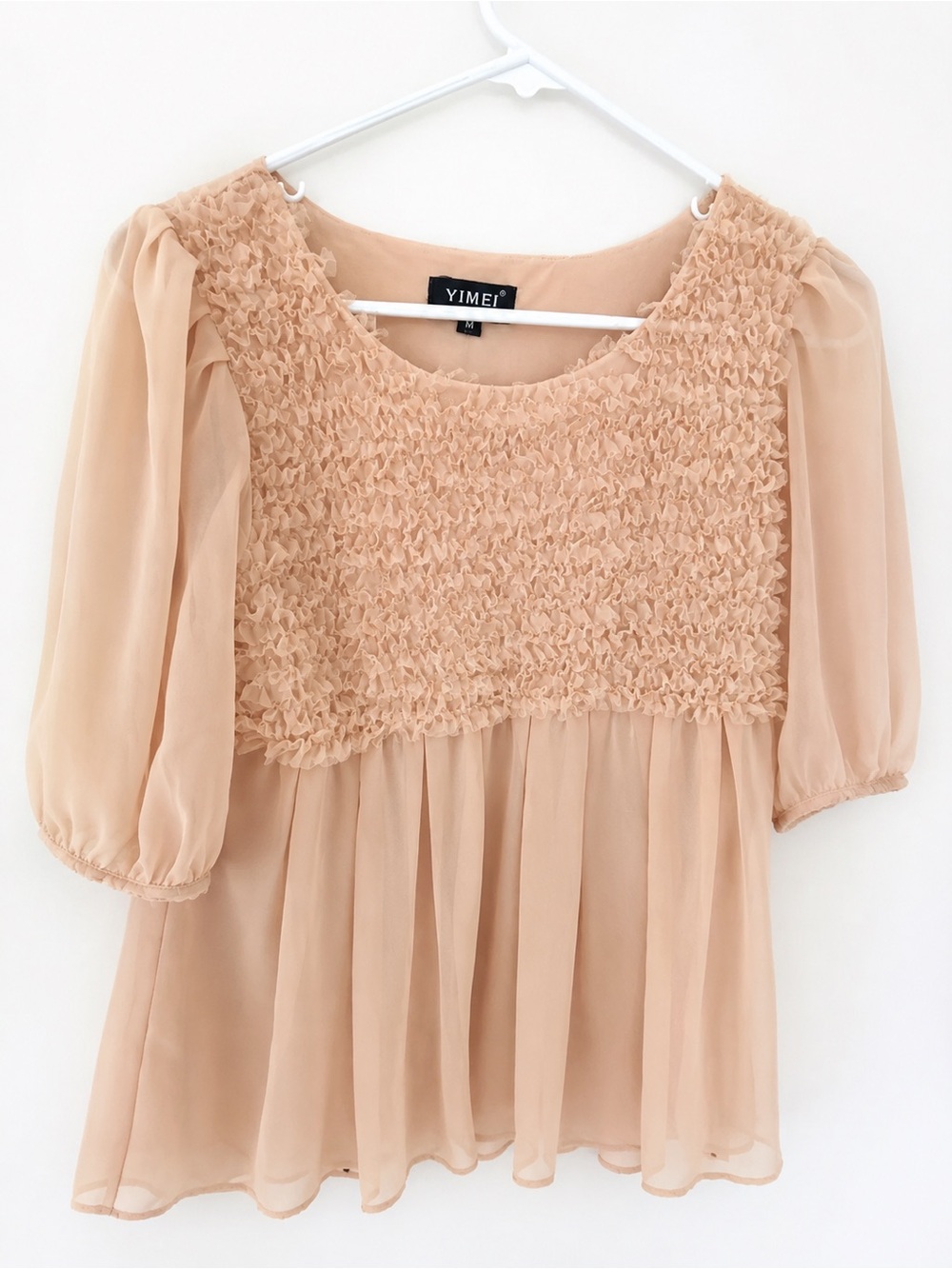 Yimeï Peach Smocked Chiffon Blouse